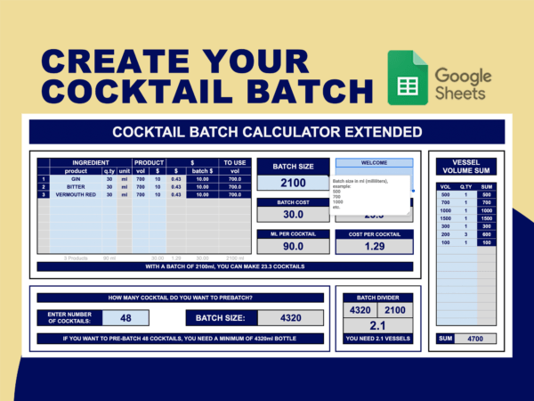 COCKTAIL BATCH CALCULATOR - Extended