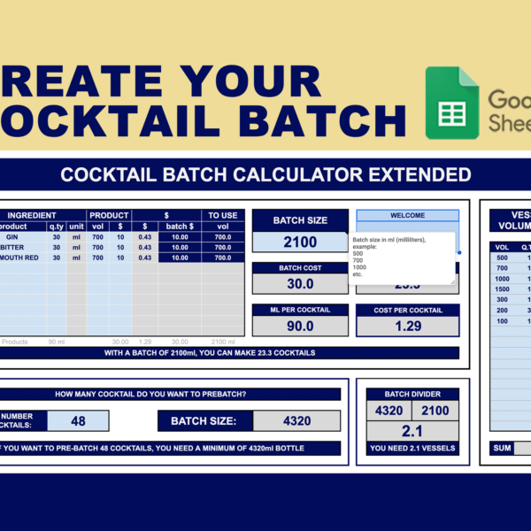 COCKTAIL BATCH CALCULATOR - Extended