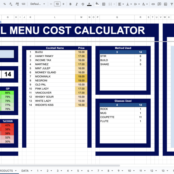 COCKTAIL MENU COST CALCULATOR